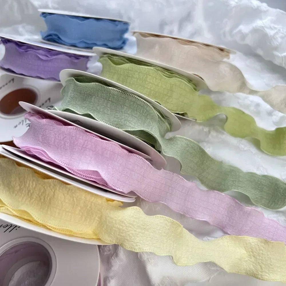 10 Yards Fishtail Yarn Ribbons Wave Edge Pleated Chiffon Ribbon Gifts Packaging Material Wedding Birthday Party Flower DIY Decor