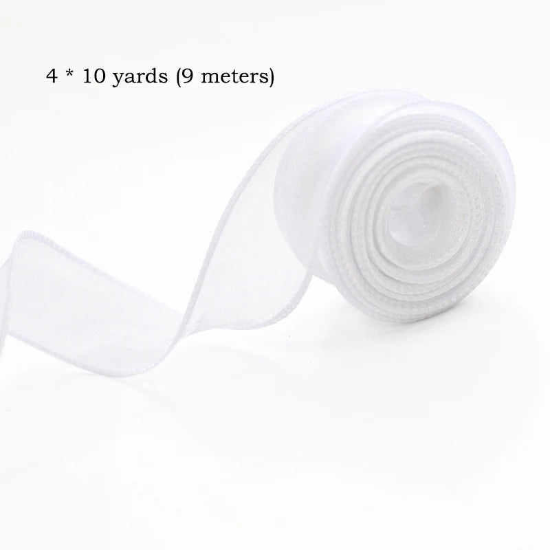 10yards/Roll Sheer Chiffon Ribbon Organza Satin Ribbons For Gift Wrapping Decoration Wedding Bouquets Wreath Sewing Supplies
