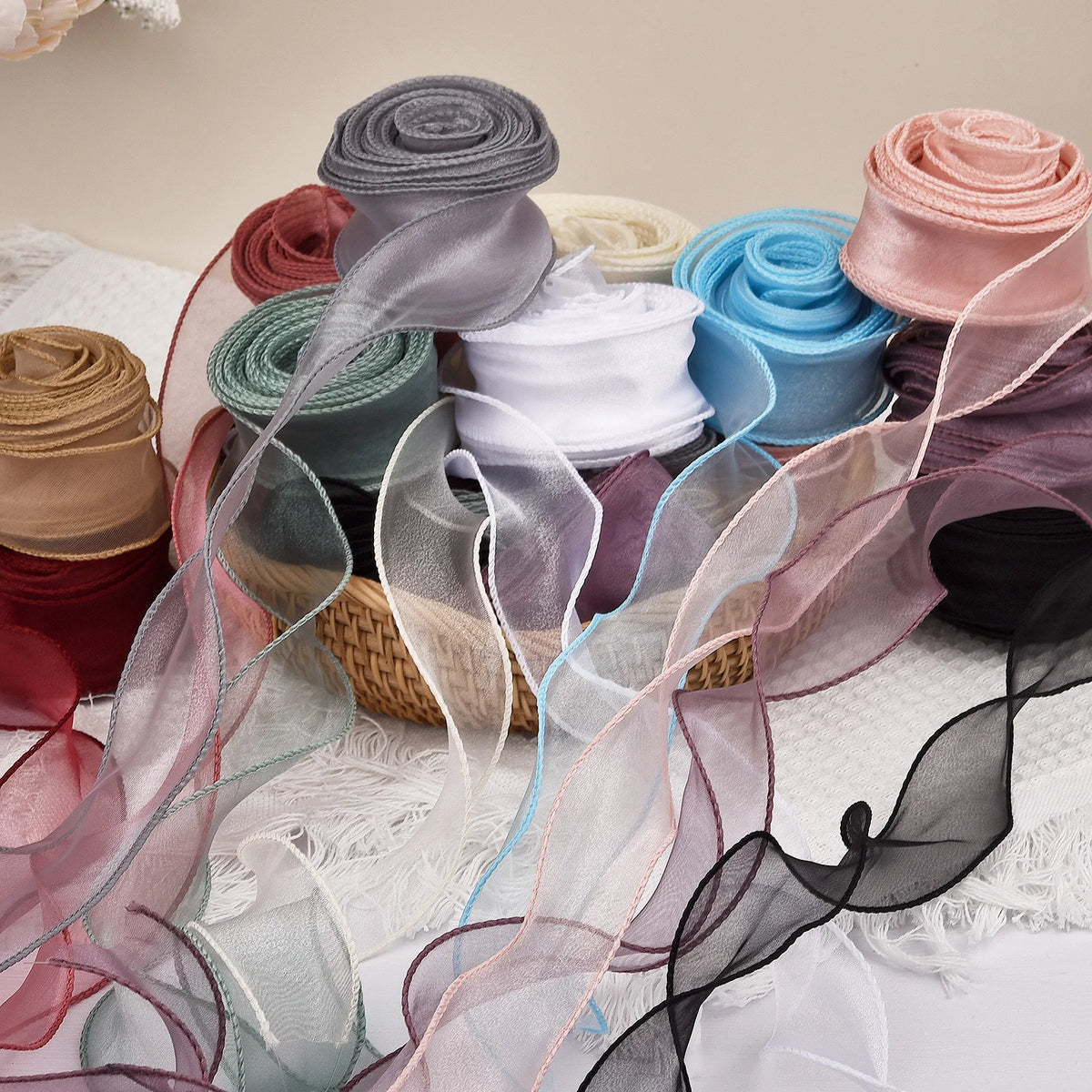 Ribbon Organza Chiffon Silk Satin For DIY Craft Gift Wrapping Decoration Wedding Bouquets Wreath Sewing Supplies