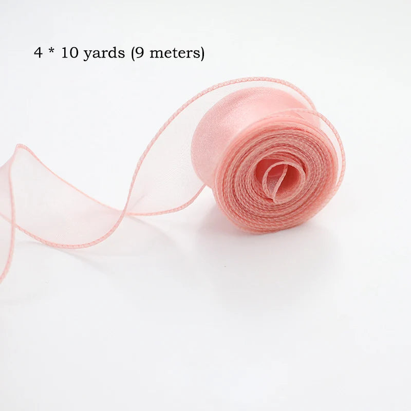 10yards/Roll Sheer Chiffon Ribbon Organza Satin Ribbons For Gift Wrapping Decoration Wedding Bouquets Wreath Sewing Supplies