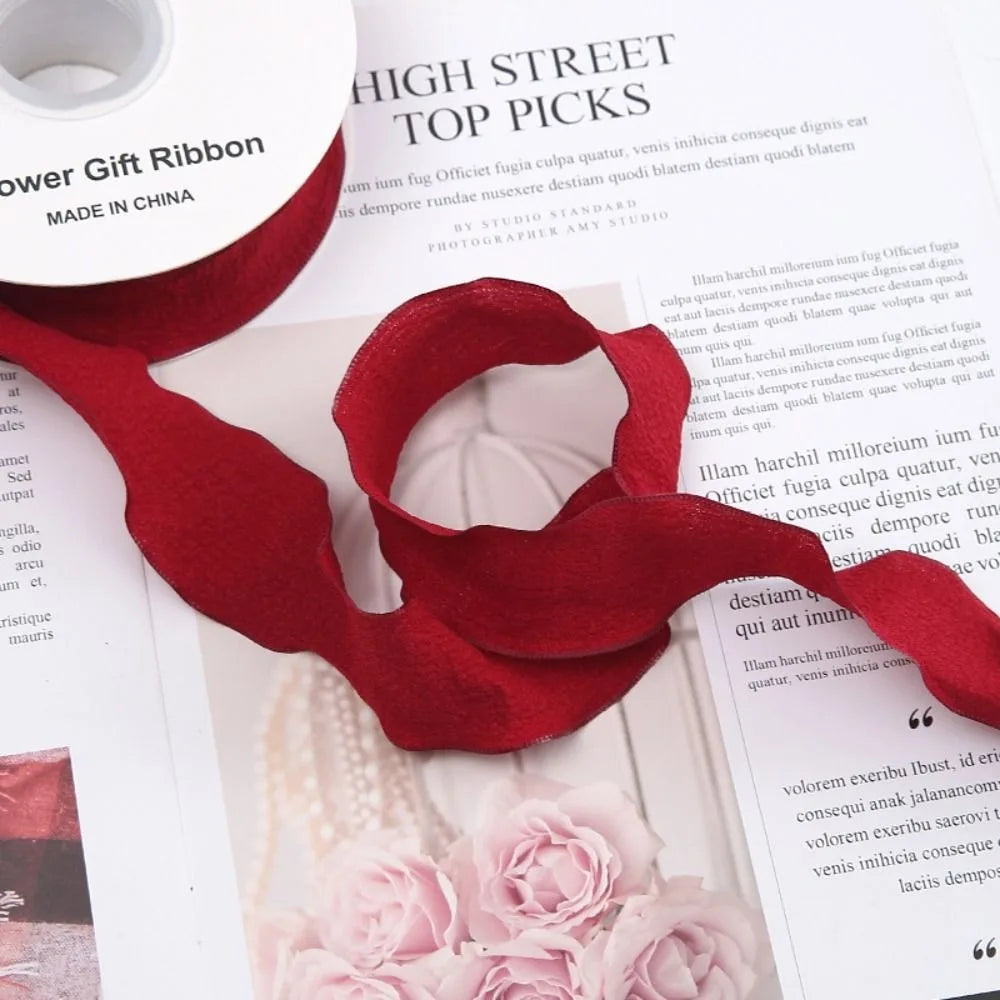 10 Yards Fishtail Yarn Ribbons Wave Edge Pleated Chiffon Ribbon Gift Wrapping Bouquets Packaging Material DIY Decor