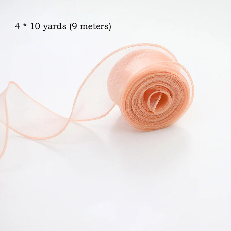 10yards/Roll Sheer Chiffon Ribbon Organza Satin Ribbons For Gift Wrapping Decoration Wedding Bouquets Wreath Sewing Supplies