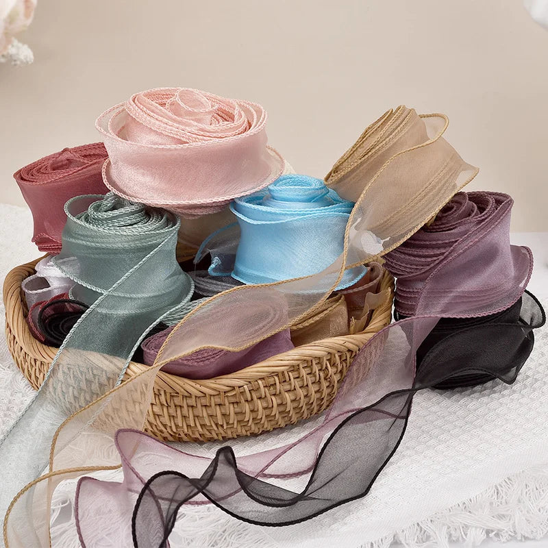 Ribbon Organza Chiffon Silk Satin For DIY Craft Gift Wrapping Decoration Wedding Bouquets Wreath Sewing Supplies