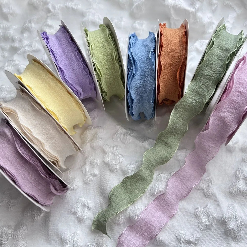 10 Yards Fishtail Yarn Ribbons Wave Edge Pleated Chiffon Ribbon Gift Wrapping Bouquets Packaging Material DIY Decor