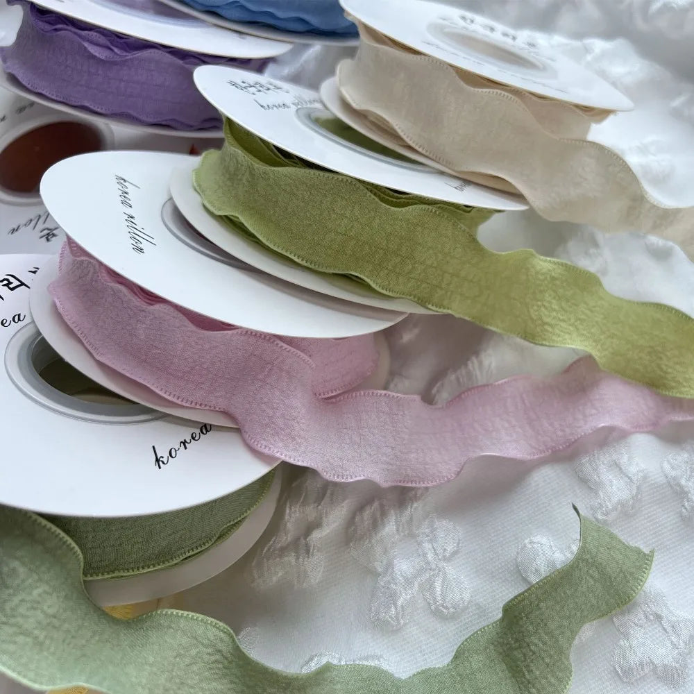 10 Yards Fishtail Yarn Ribbons Wave Edge Pleated Chiffon Ribbon Gifts Packaging Material Wedding Birthday Party Flower DIY Decor