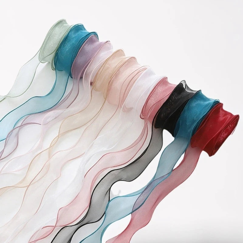 10Yards Fishtail Chiffon Ribbon Wavy Edged Organza Ribbon For DIY Crafts Bouquet Gift Wrapping Wedding Decoration Sewing Accesso