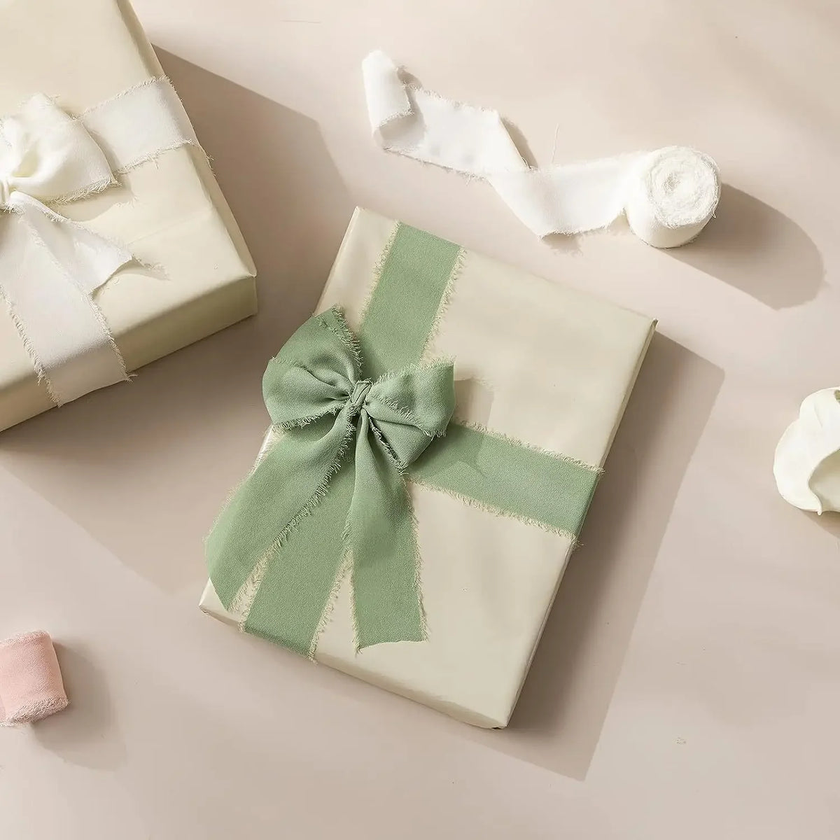 3 Rolls of 5-meter White Chiffon Ribbons for Wedding Invitations, Bridal Bouquets, Gift Boxes, Bow Decorations Christmas Ribbon