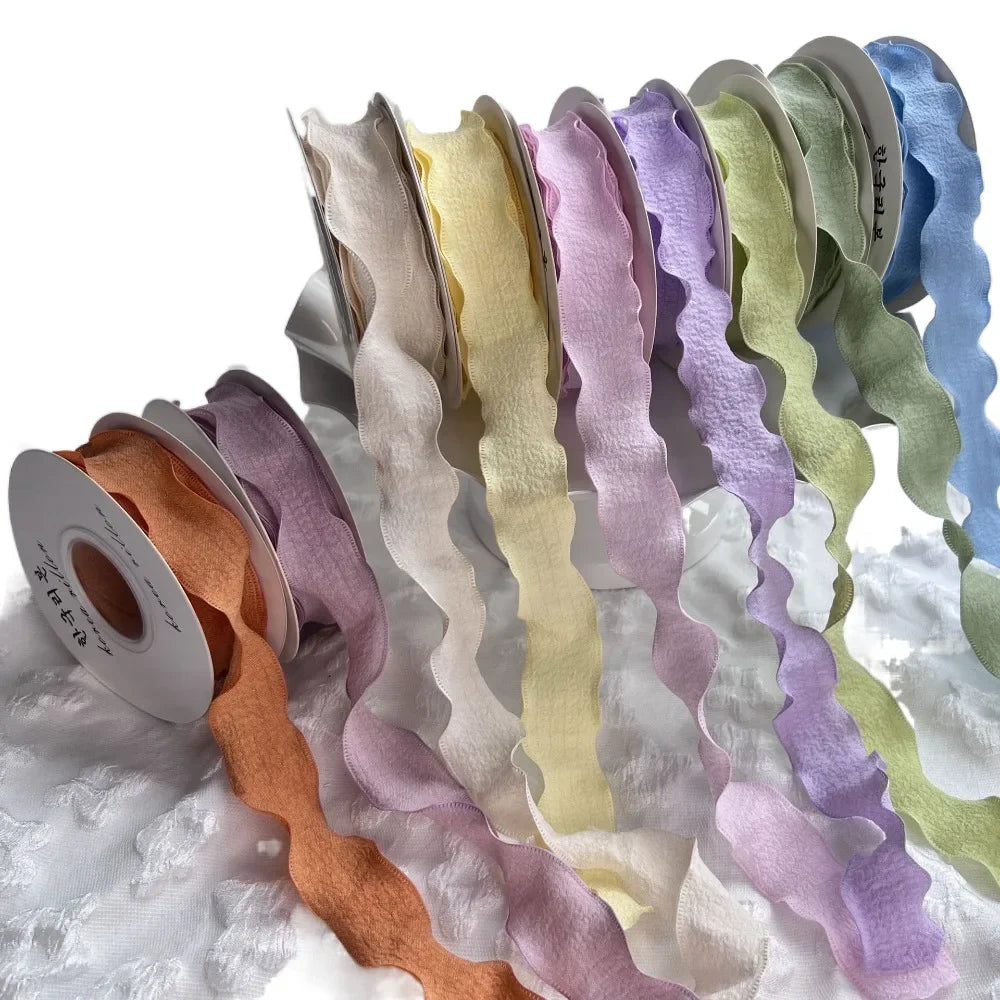10 Yards Fishtail Yarn Ribbons Wave Edge Pleated Chiffon Ribbon Gifts Packaging Material Wedding Birthday Party Flower DIY Decor