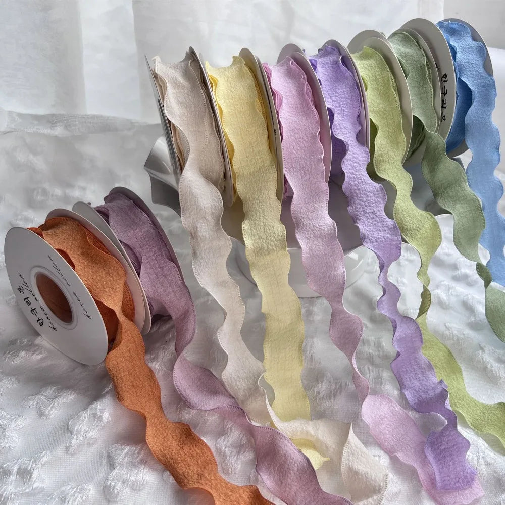 10 Yards Fishtail Yarn Ribbons Wave Edge Pleated Chiffon Ribbon Gifts Packaging Material Wedding Birthday Party Flower DIY Decor