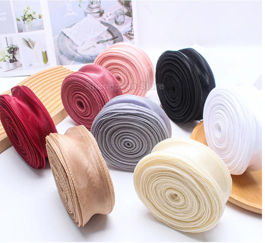 10yards/Roll Sheer Chiffon Ribbon Organza Satin Ribbons For Gift Wrapping Decoration Wedding Bouquets Wreath Sewing Supplies