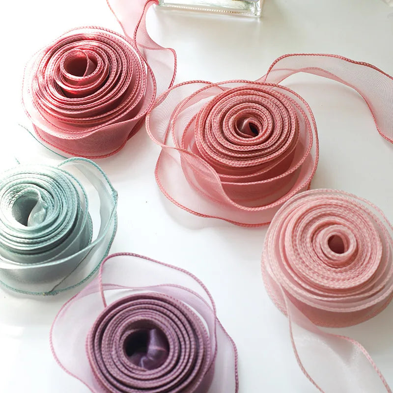 10yards/Roll Sheer Chiffon Ribbon Organza Satin Ribbons For Gift Wrapping Decoration Wedding Bouquets Wreath Sewing Supplies