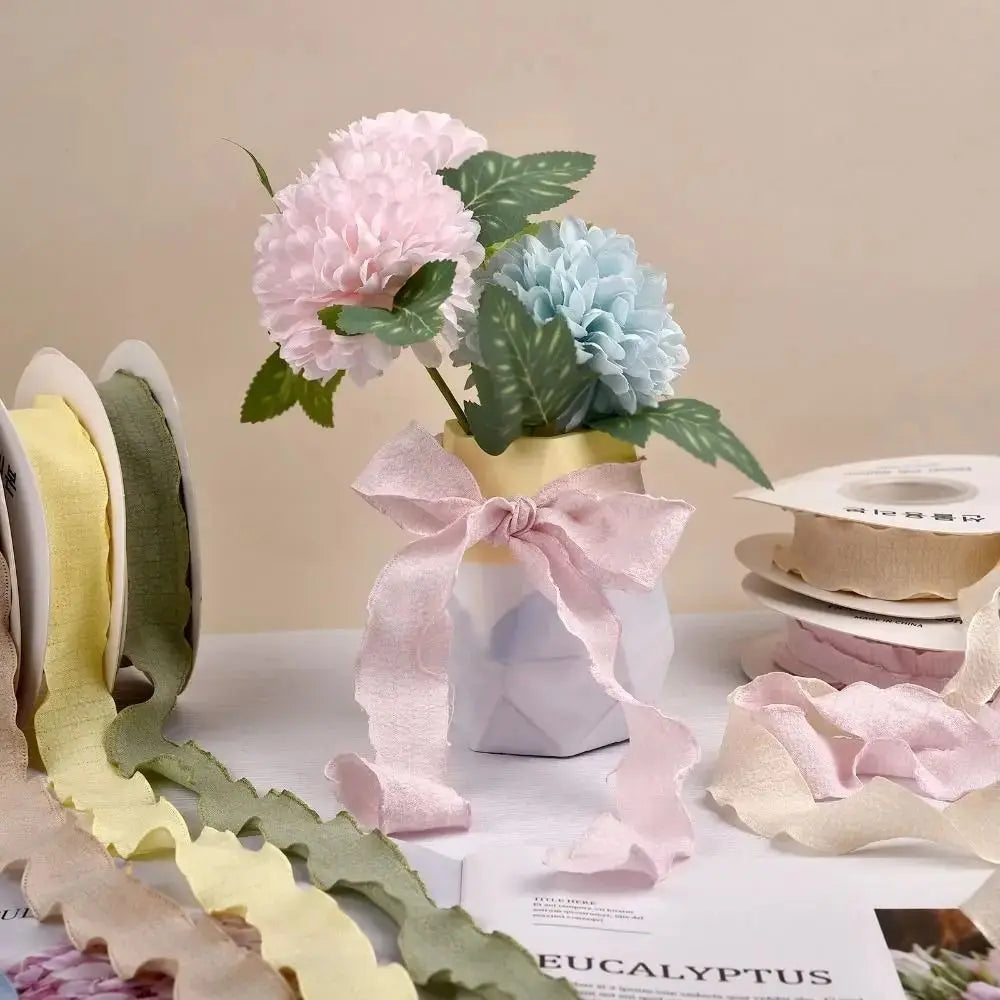 10 Yards Fishtail Yarn Ribbons Wave Edge Pleated Chiffon Ribbon Gift Wrapping Bouquets Packaging Material DIY Decor