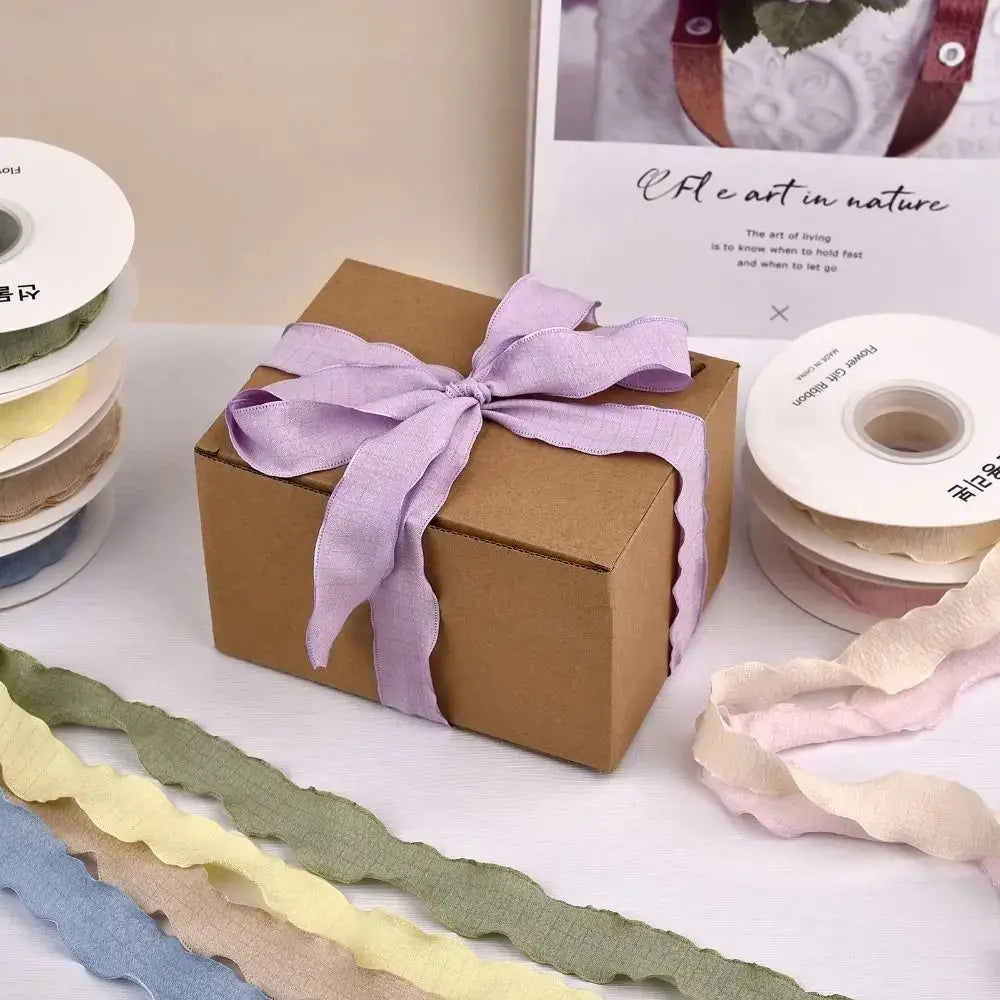 10 Yards Fishtail Yarn Ribbons Wave Edge Pleated Chiffon Ribbon Gifts Packaging Material Wedding Birthday Party Flower DIY Decor