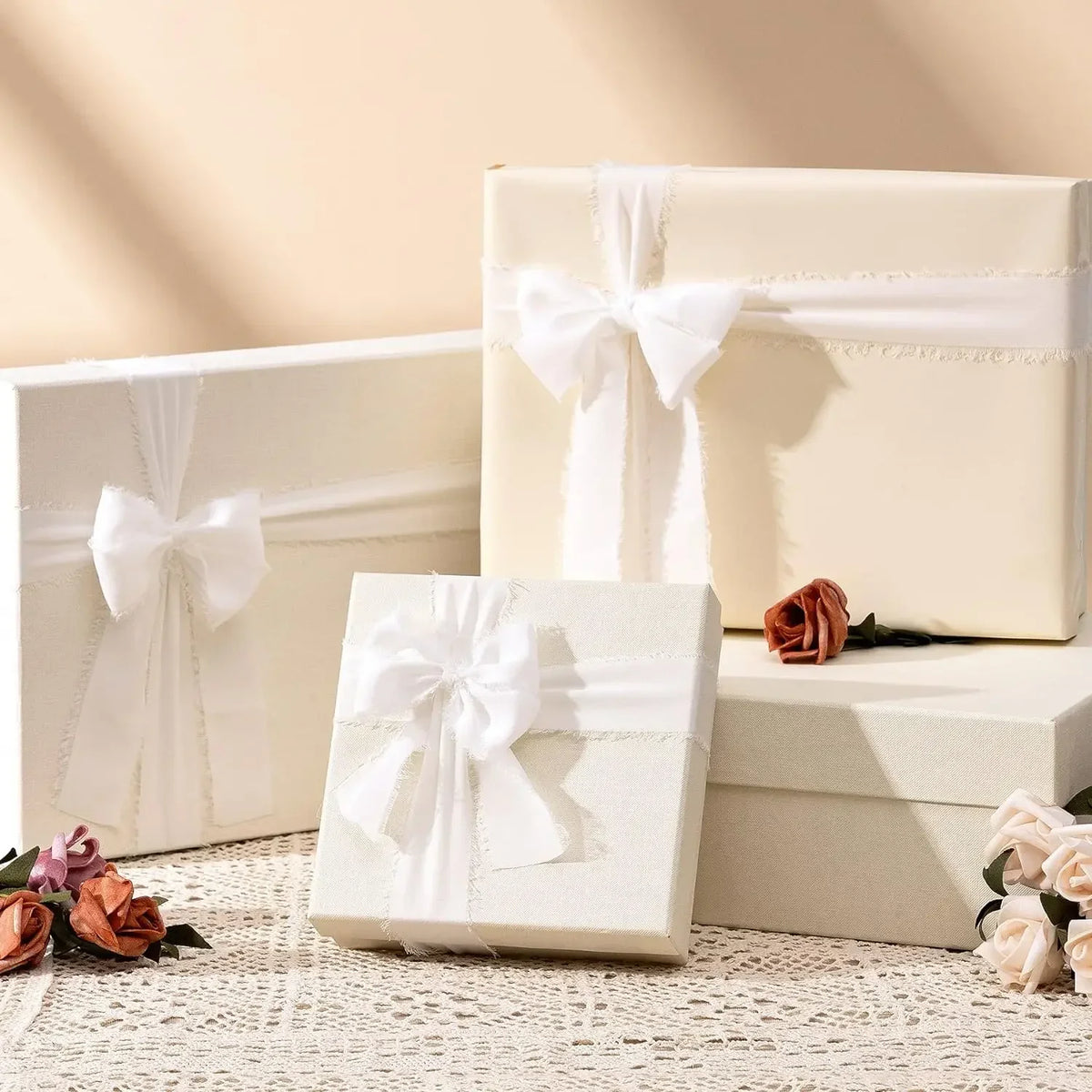 3 Rolls of 5-meter White Chiffon Ribbons for Wedding Invitations, Bridal Bouquets, Gift Boxes, Bow Decorations Christmas Ribbon