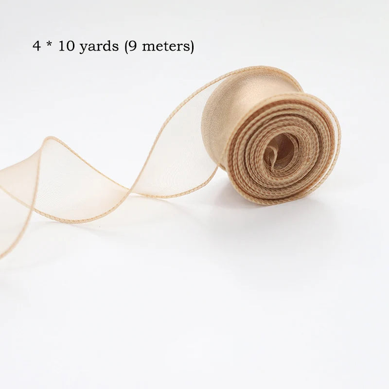 10yards/Roll Sheer Chiffon Ribbon Organza Satin Ribbons For Gift Wrapping Decoration Wedding Bouquets Wreath Sewing Supplies