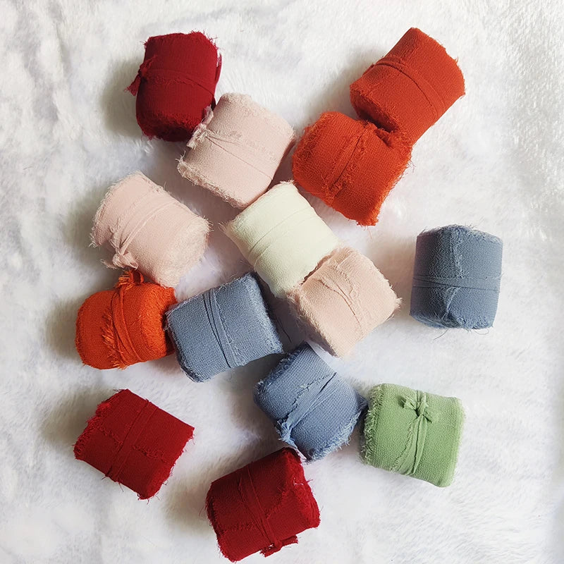 3 Rolls Chiffon Ribbon Fringe Fabric Set for Bouquets Wrapping, Wedding Invitations, Decorations, Gifts Wrapping & Bow Making