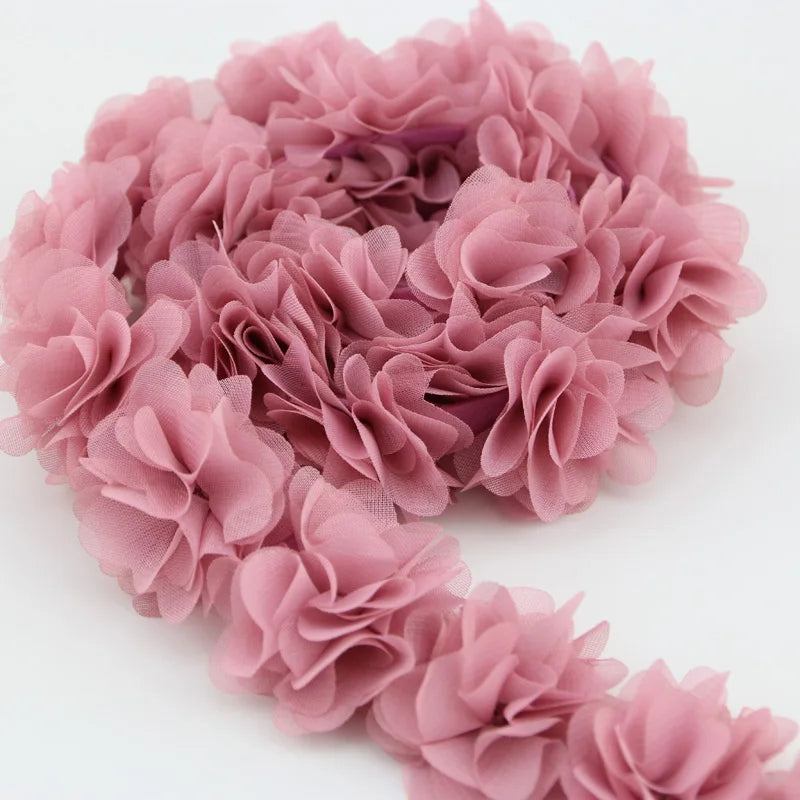 (1 Meter) Pink Meat Chiffon Lace Fabric Webbing Decoration Flower Gift Ribbons Crafts Non-Woven Fabrics Base